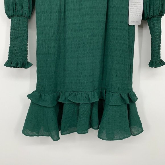 Chelsea 28 Dress Green Smocked Long Sleeve Ruffle Drop Waist Mini - Picture 6 of 12